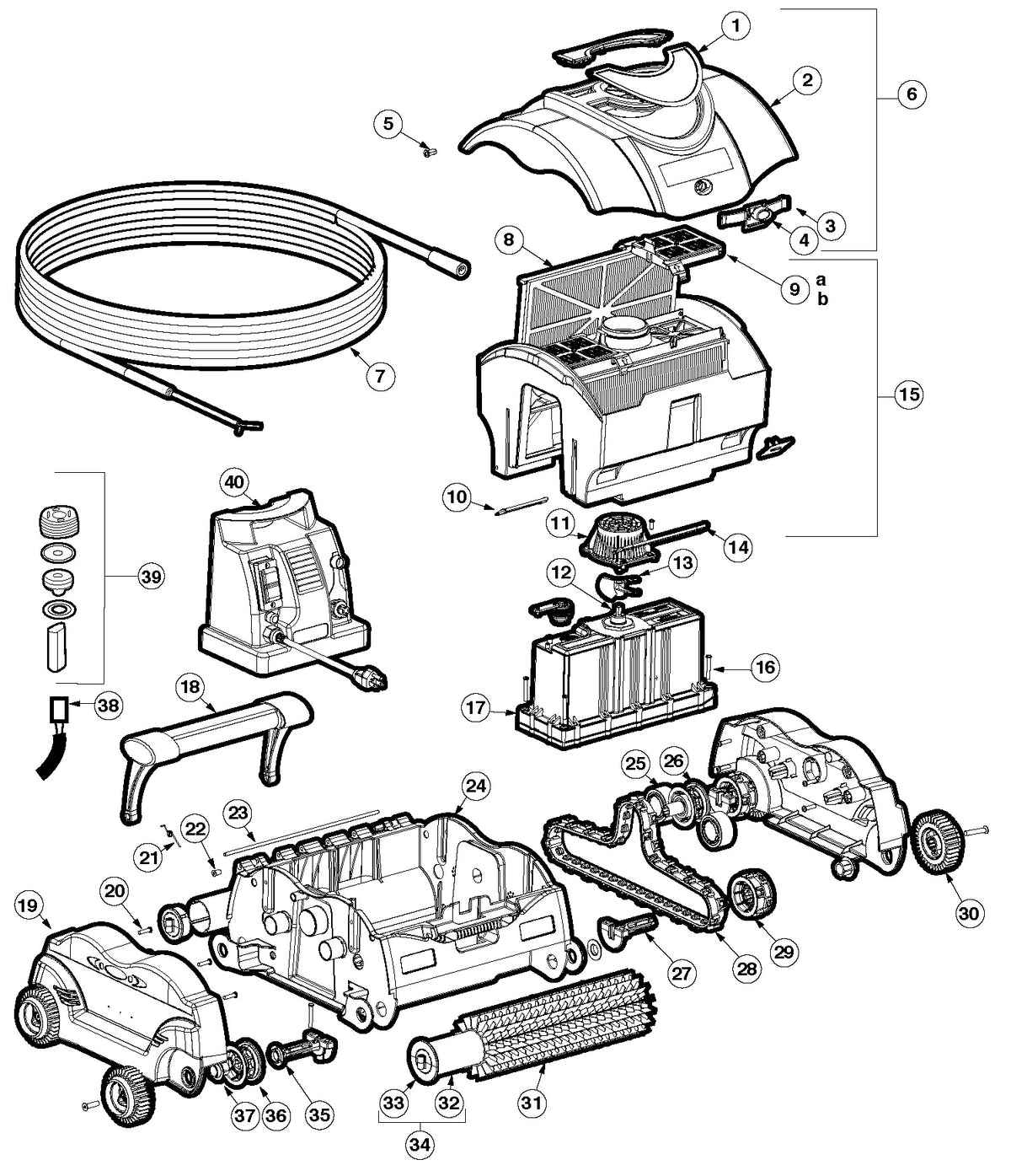 Hayward SharkVac Robotic Pool Cleaner with Caddy W3RC9742CUBY parts diagram