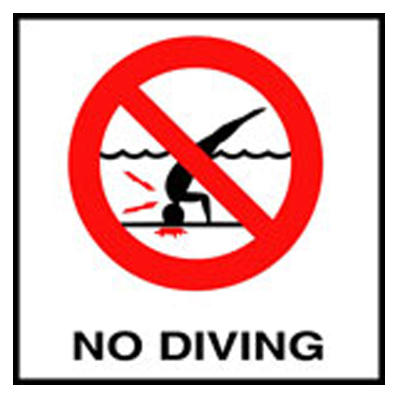 Inlays No Diving with Int'l Symbol (RED)-1 Tile Depth Marker-Ceramic 8" Black/wht Skid Resistant - C821500