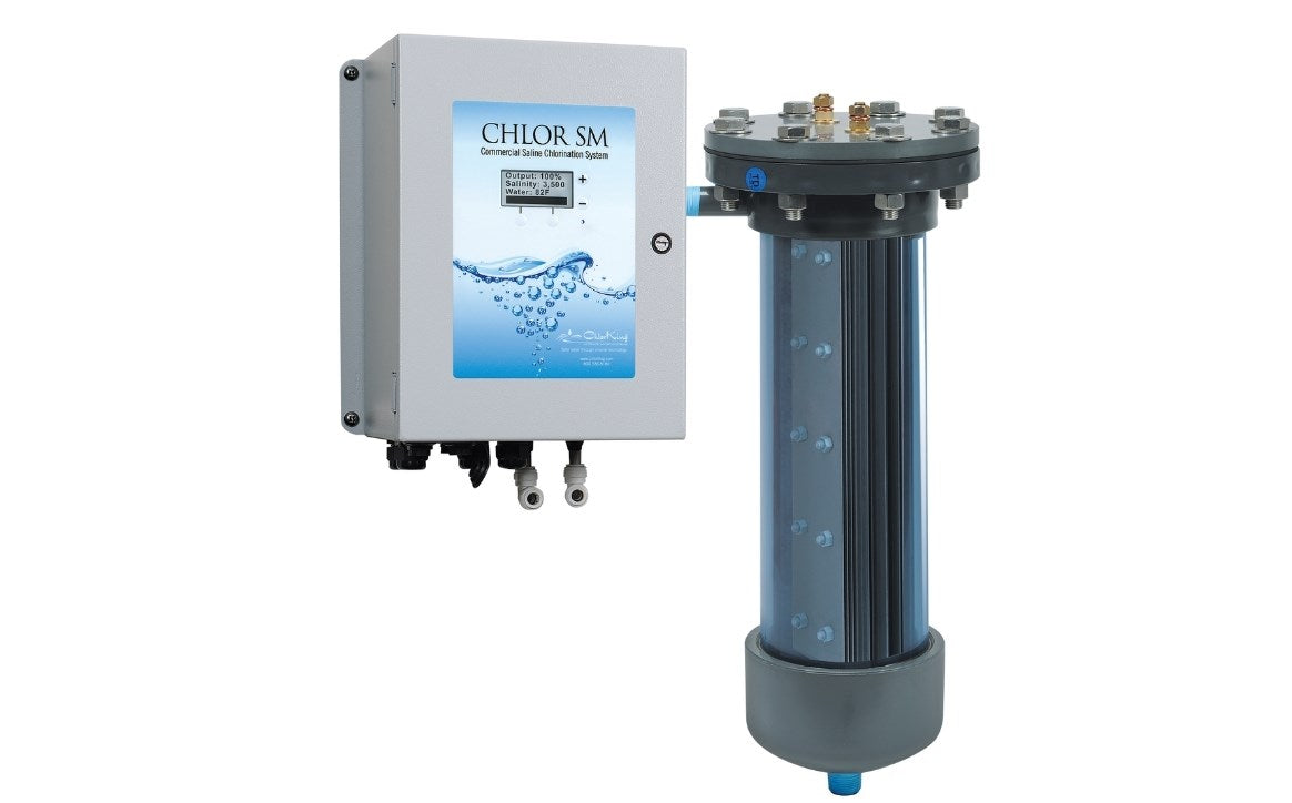 ChlorKing CHLOR20SM CHLOR 20 SM Commercial Salt Chlorinator 22 lb / day commercial salt chlorinator. Reverse polarity, switch mode, includes salt display - 208-240v