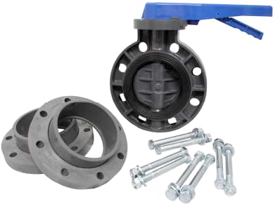 711N Butterfly Valve Kit 4In - Zinc Hrdw Includes 711N PVC Butterfly Valve, Two PVC Van-Stone Flanges And Zinc Plated Bolt Set 4" | KIT40711Z