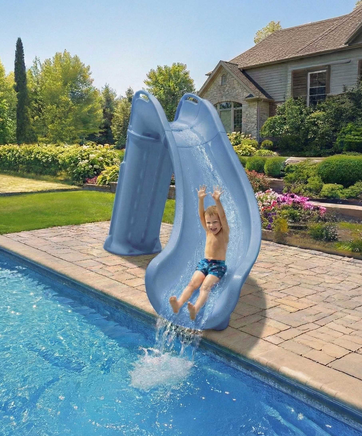 Global Pool Products GPP Bad Axe X6 Pool Slide Blue Quartz, Right, 6' x 7'9" - GPPS-BAX6-BQ-R