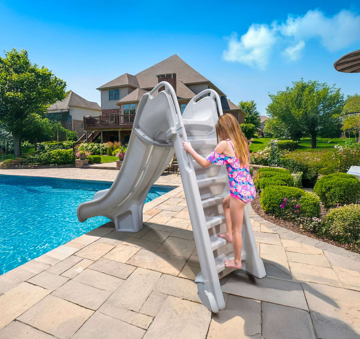 Global Pool Products GPP Bad Axe X6 Pool Slide Silver Quartz, Left, 6' x 7'9" - GPPS-BAX6-SQ-L