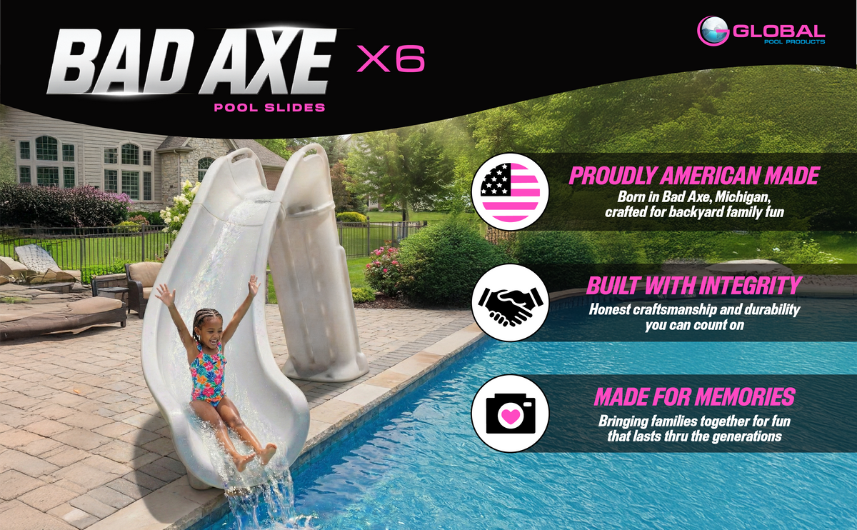 Global Pool Products GPP Bad Axe X6 Pool Slide Silver Quartz, Left, 6' x 7'9" - GPPS-BAX6-SQ-L