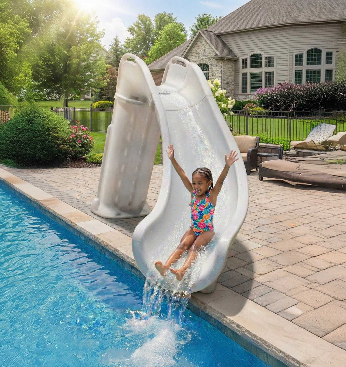 Global Pool Products GPP Bad Axe X6 Pool Slide Silver Quartz, Right, 6' x 7'9" - GPPS-BAX6-SQ-R