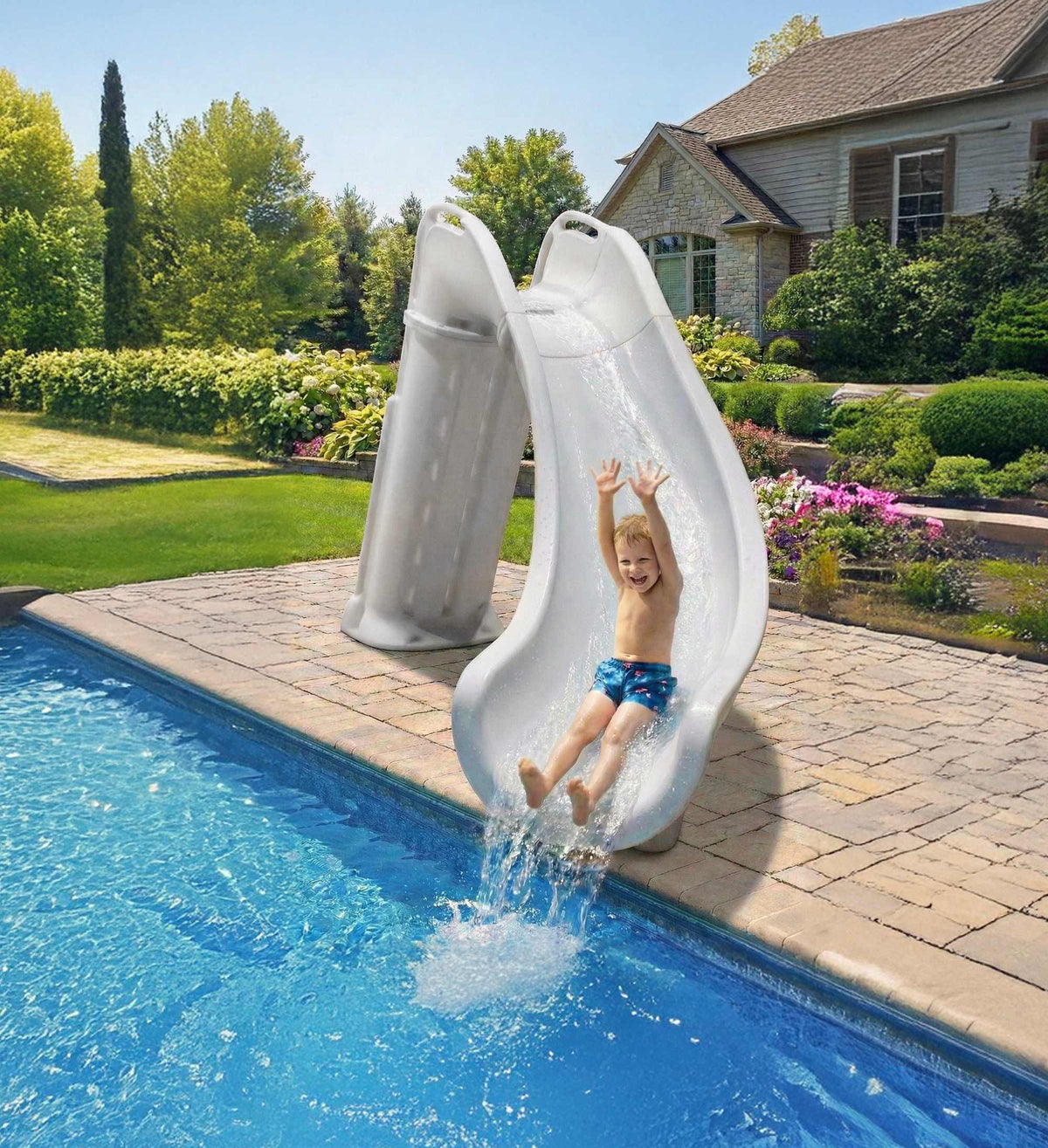 Global Pool Products GPP Bad Axe X6 Pool Slide Silver Quartz, Right, 6' x 7'9" - GPPS-BAX6-SQ-R