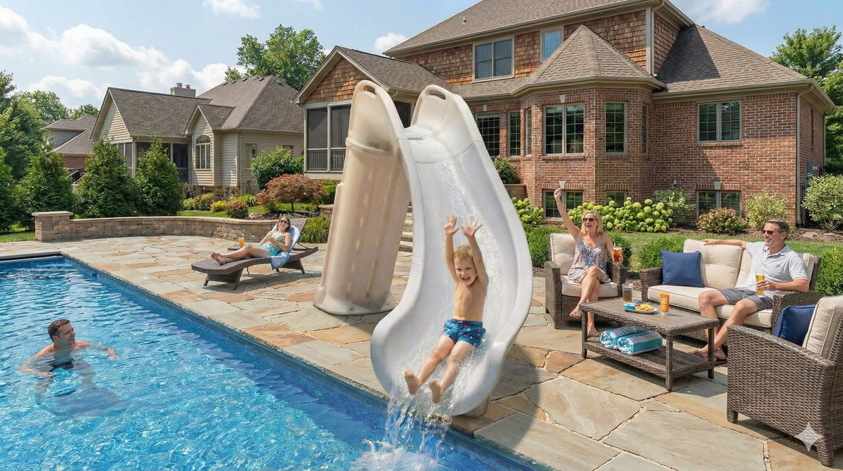 Global Pool Products GPP Bad Axe X6 Pool Slide Silver Quartz, Right, 6' x 7'9" - GPPS-BAX6-SQ-R