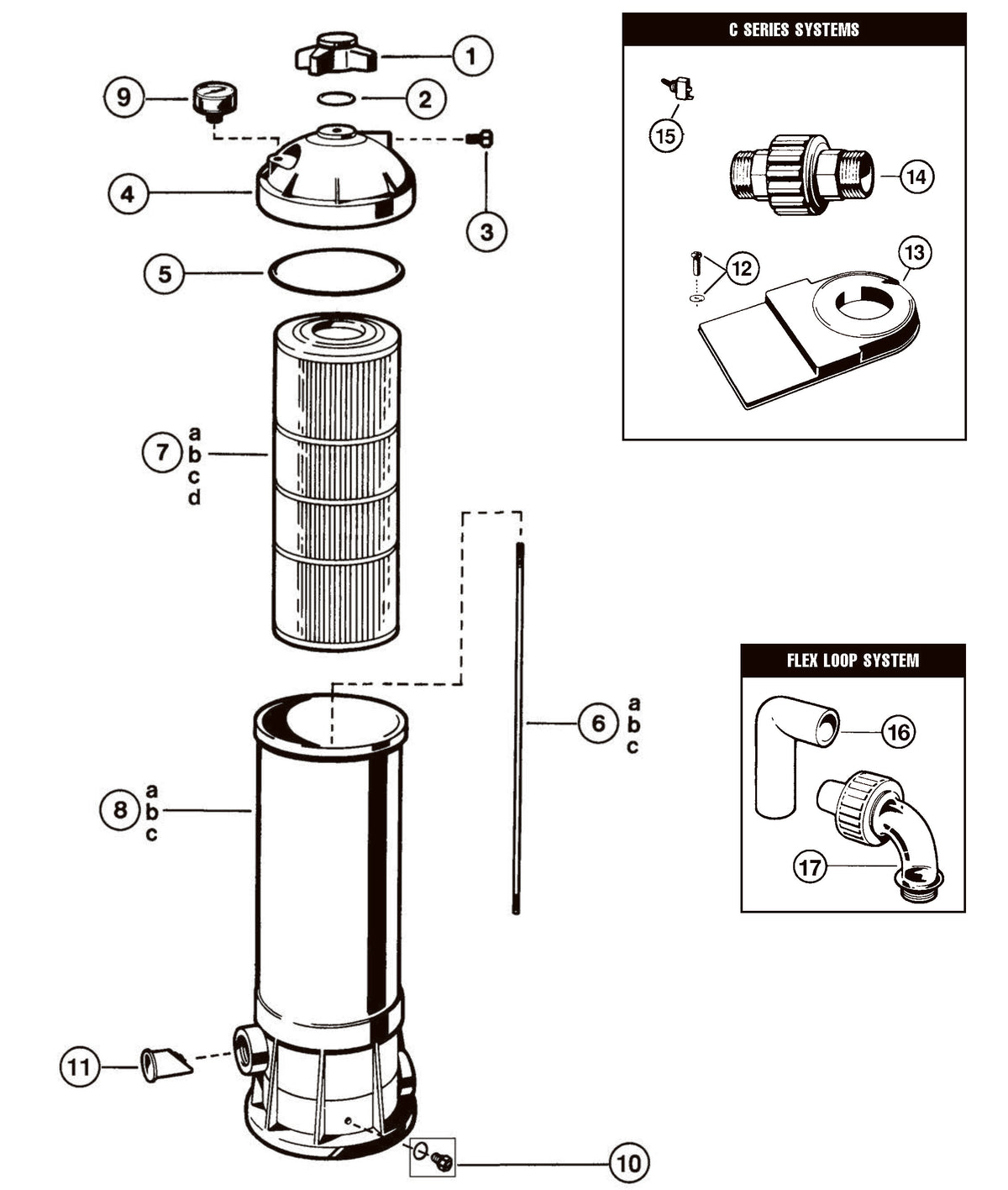 Hayward 50 SqFt Star-Clear Cartridge Filter 50 GPM W3C500 parts diagram