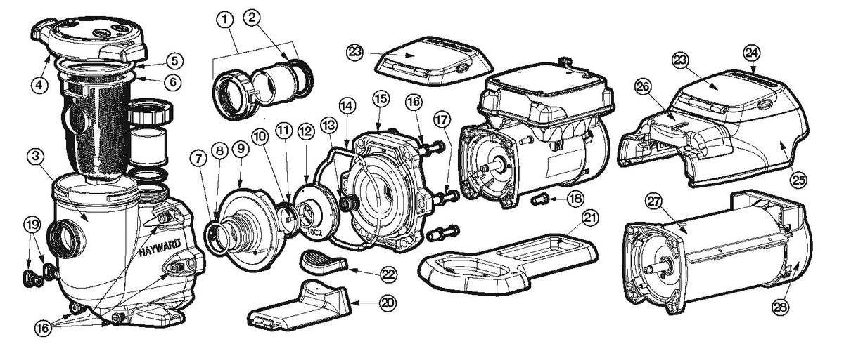 Hayward TriStar VS Variable Speed Pump 2.7HP W3SP3206VSP parts diagram