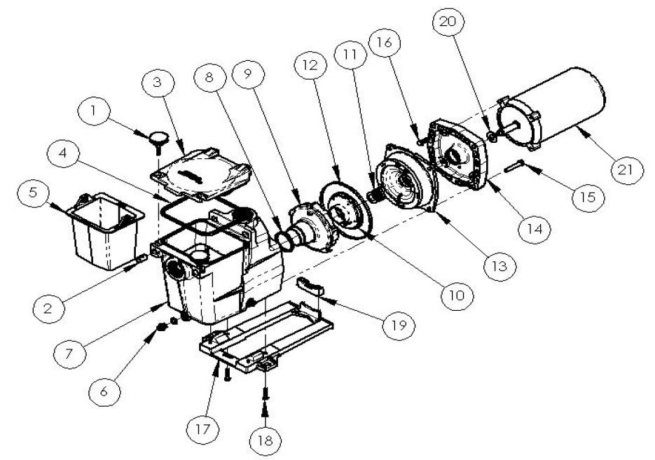Hayward Super Pump Standard Efficiency Medium Head Up Rated Pump 3/4 HP W3SP2605X7 parts diagram