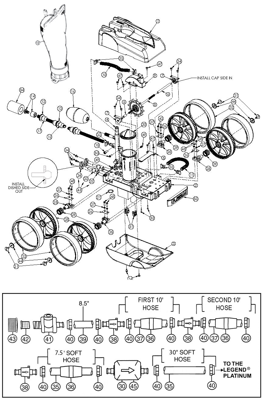 Pentair Kreepy Krauly Platinum Pressure In Ground Pressure Side Pool Cleaner LL505PMG parts diagram