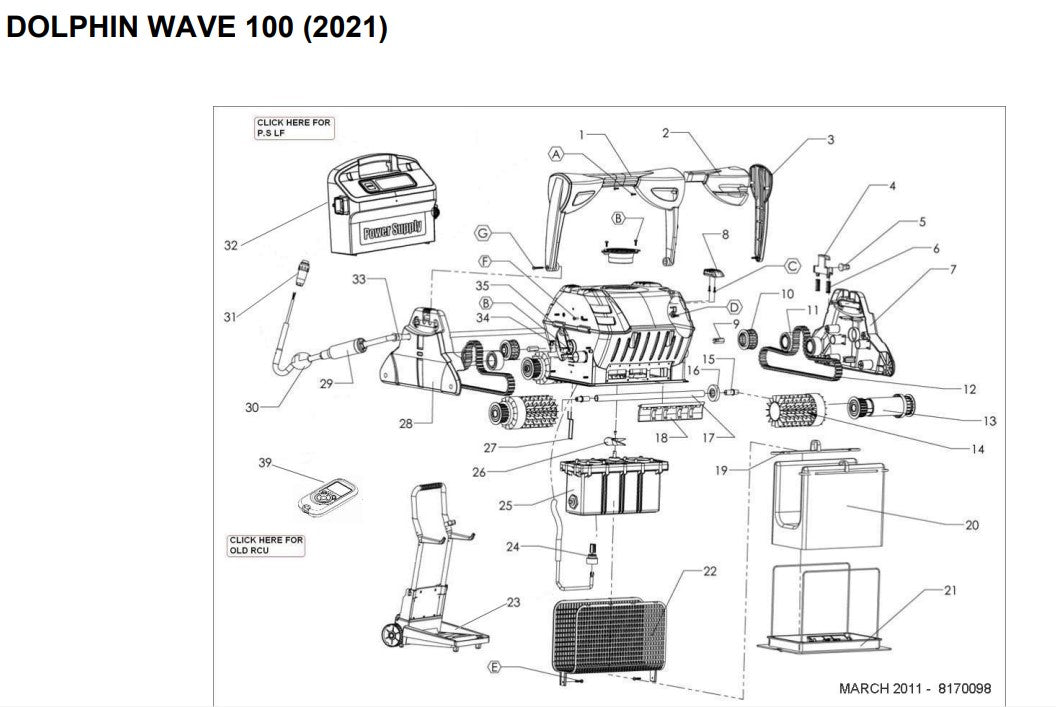 Maytronics Dolphin Wave 100 Robotic Pool Cleaner 9999096X-USW parts diagram