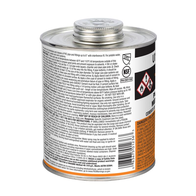 Oatey 32 oz 1200 Series Medium Bodied For Up to 6" Dia PVC Pipe and Fittings of All Schedules and Classes PVC Solvent Cement | OTY1236S