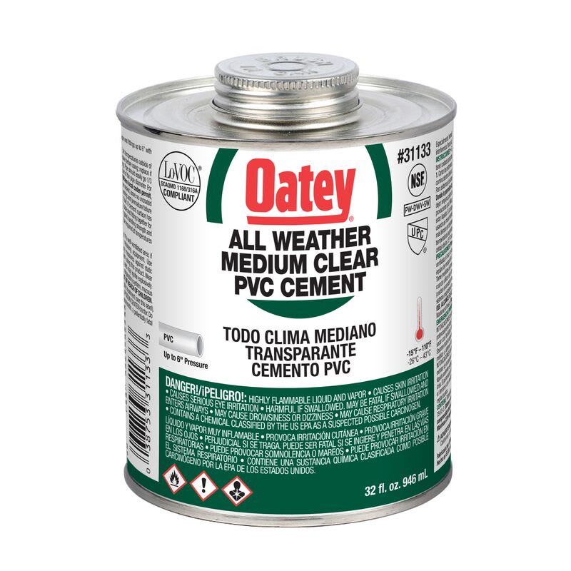 Oatey All Weather Clear Medium PVC Cement 32 oz | 31133
