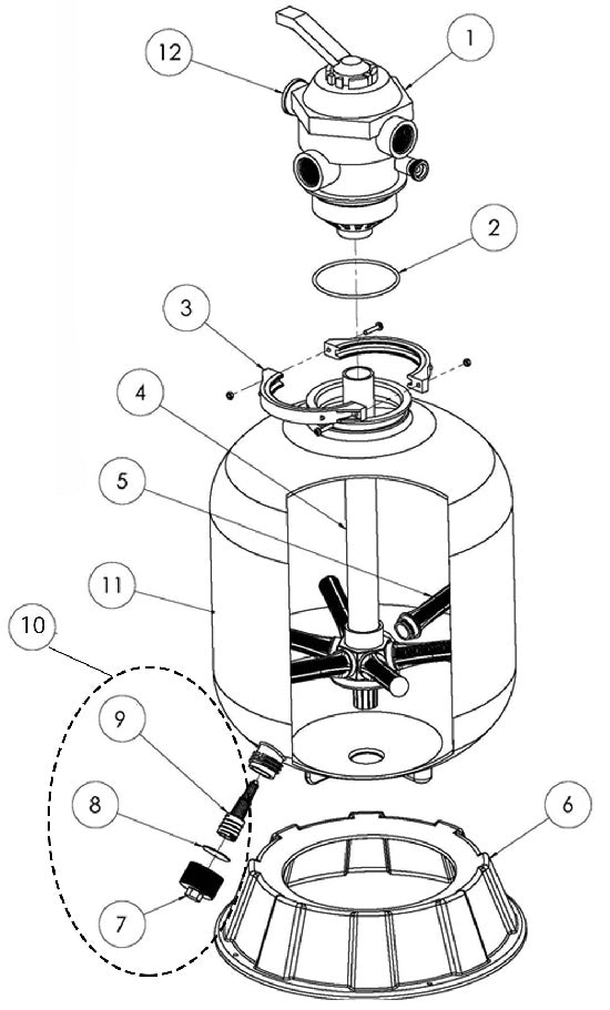 Pentair 22" Sand Dollar Top Mount Filter EC-145322 parts diagram