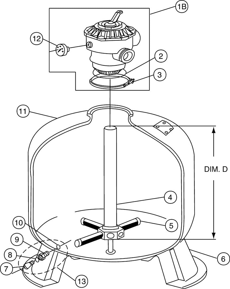 Pentair 22" Sand Dollar Top Mount Filter SD60 with 1.5" MPV 145322 parts diagram