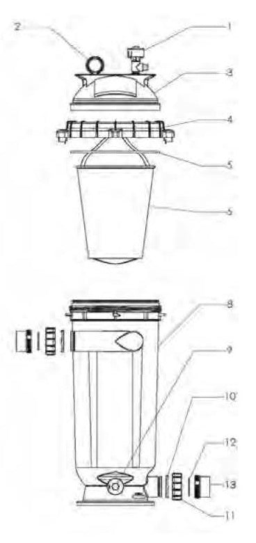 Pentair 2" x 2 1/2" Slip 100 Sq Ft D.E. Separation Tank 300005 parts diagram