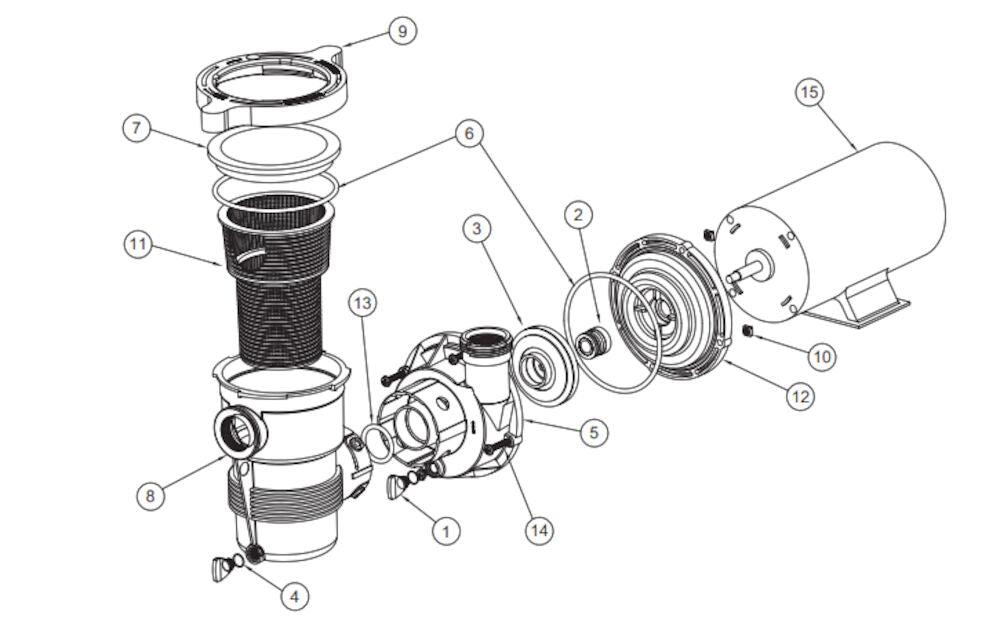 Pentair OptiFlo Vertical Discharge Pump No Cord 1 THP 348198 parts diagram