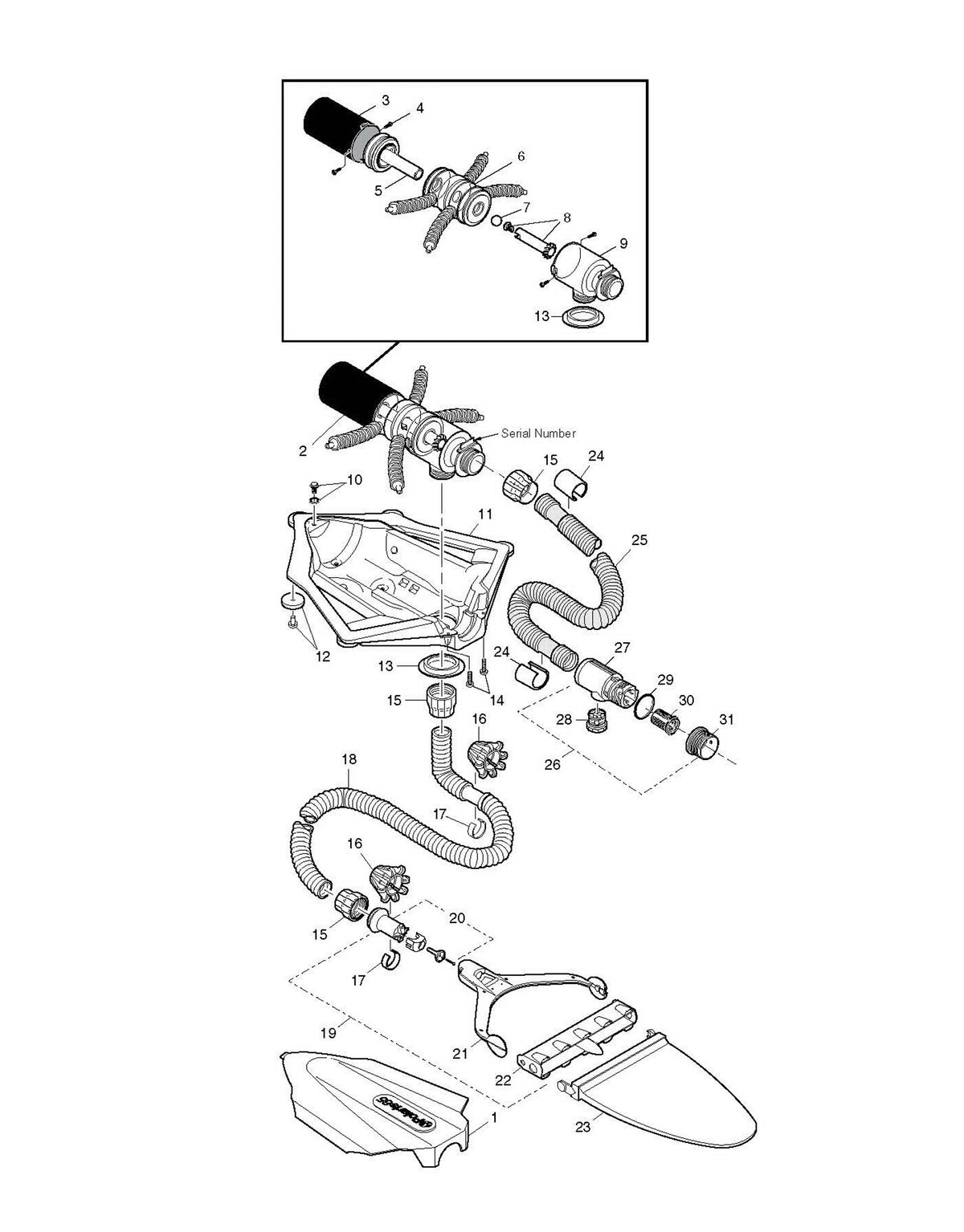 Polaris Vac-Sweep 65 Above Ground Pressure Side Pool Cleaner with 24' Hose 6-130-00 parts diagram