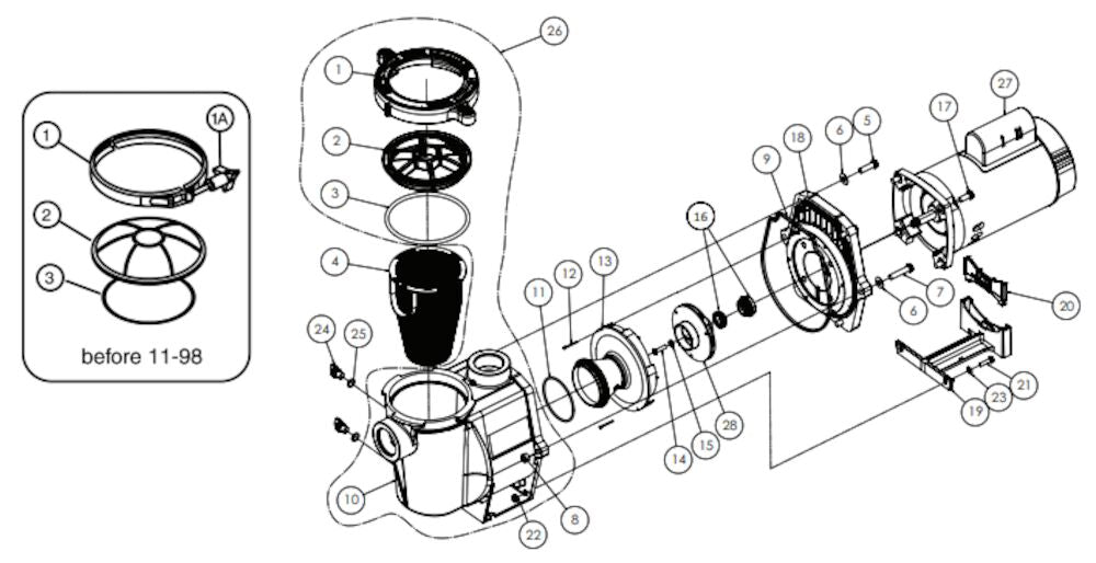 Pentair WhisperFlo 1 Speed High Performance TEFC Pump 1.1 HP 015583 parts diagram