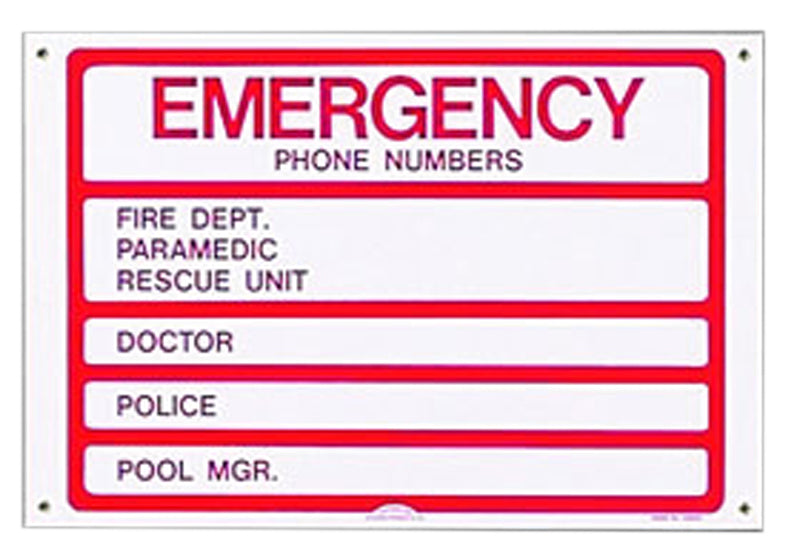 Pentair Water Pool and Spa Inc Sign Emergency Phone #911 - R231700