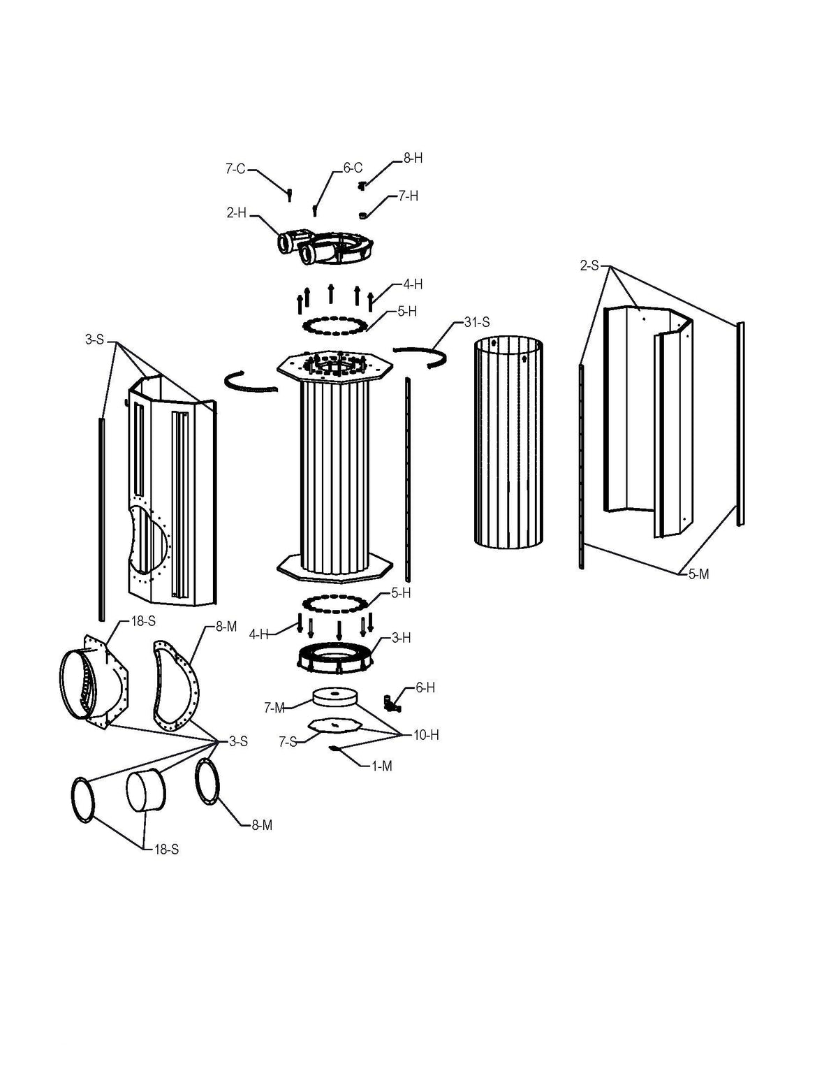 Raypak MVB Modulating Vertical Pool & Spa Natural Gas Heater 1900K BTU w/ CAL CODE 100-10006505 parts diagram