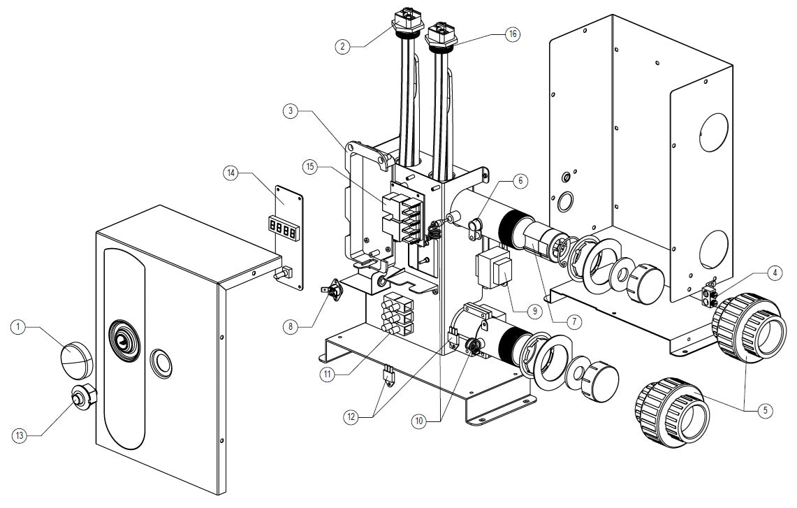 Raypak E3T Electric Pool & Spa Heater 1 Ph 11kW 100-10000663 parts diagram