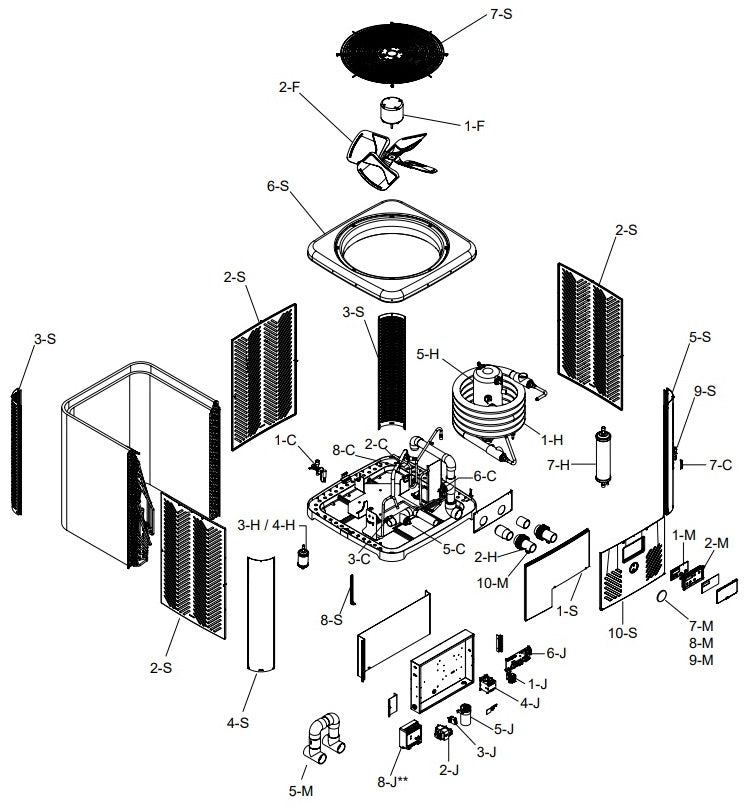 Raypak Crosswind V Standard Pool & Spa Heat Pump 95K BTU 208-230V TWPH-5550EHT08 parts diagram