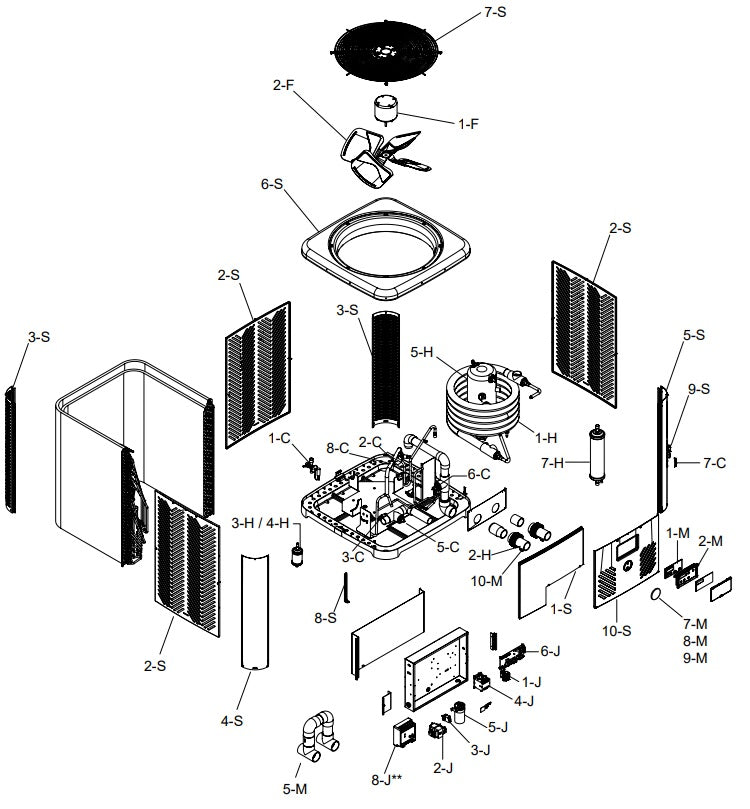 Raypak Crosswind V Standard Pool & Spa Heat Pump 130K BTU 208-230V TWPH-8550EHT08 parts diagram
