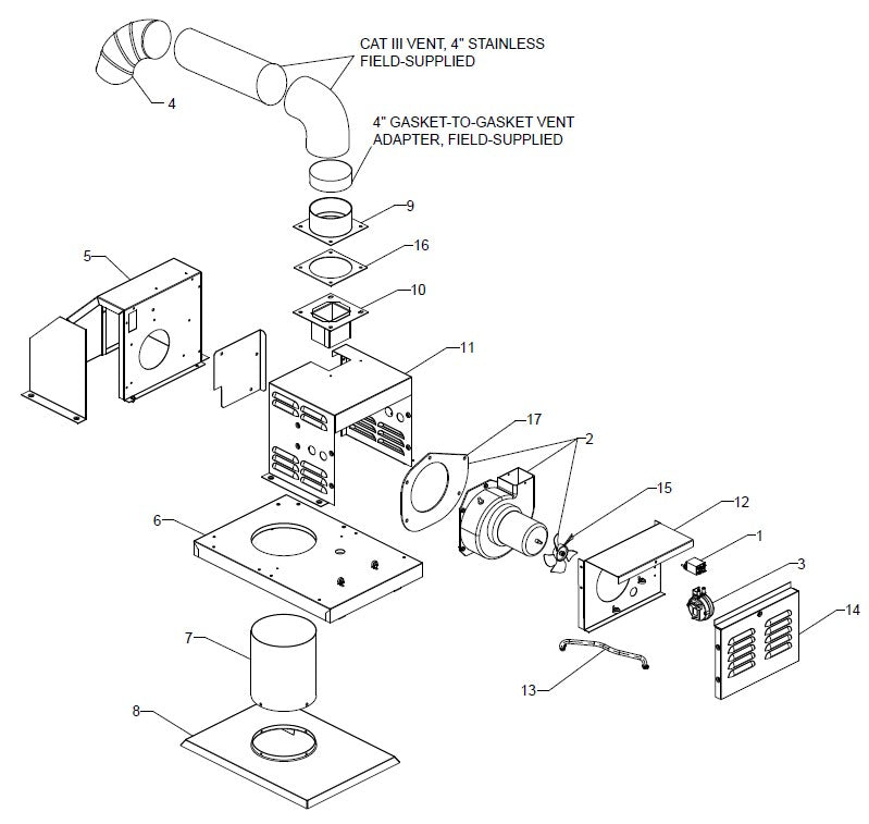 Raypak D-2 Indoor Power Vent for 336A-408A Heater 009833 parts diagram