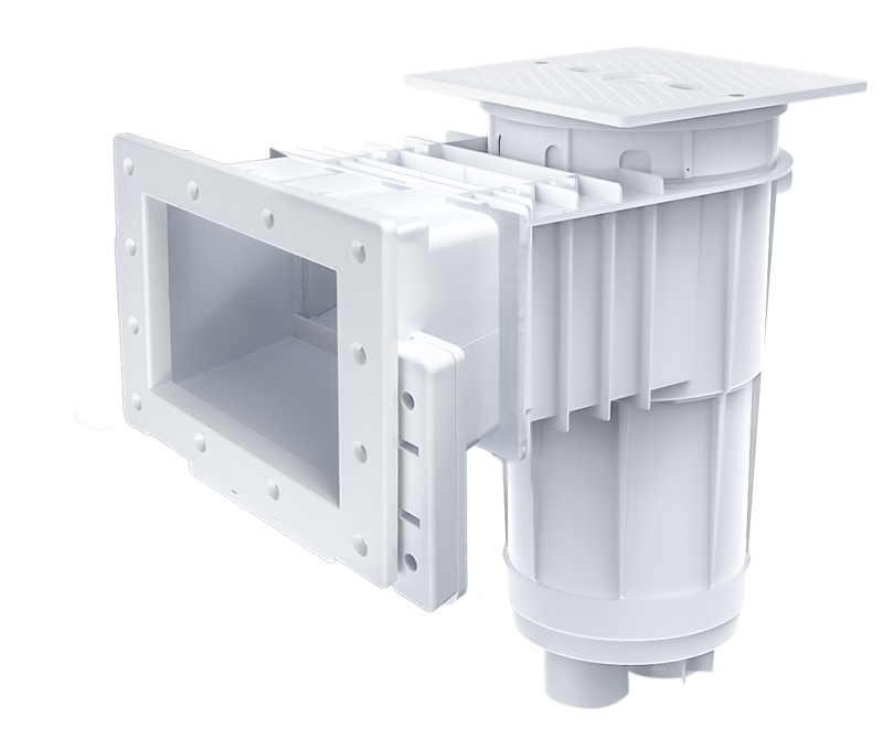 CMP Vinyl Liner Skimmer Deluxe with Skim-Vac, Regular Mouth, Square Cover, Dual Port, White - 25160010200