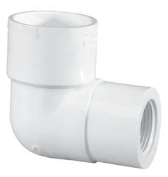 Reducing Elbow, 1-1/2 x 1" Slip x FPT White PVC Schedule 40 90 Degree