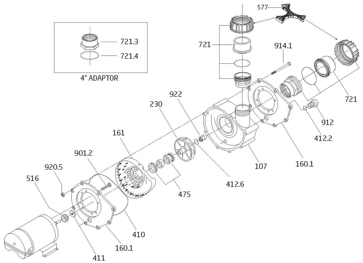 Speck Pumps 21-80/33 GS Self-Priming Pump 4HP SA103-1400F-000 parts diagram