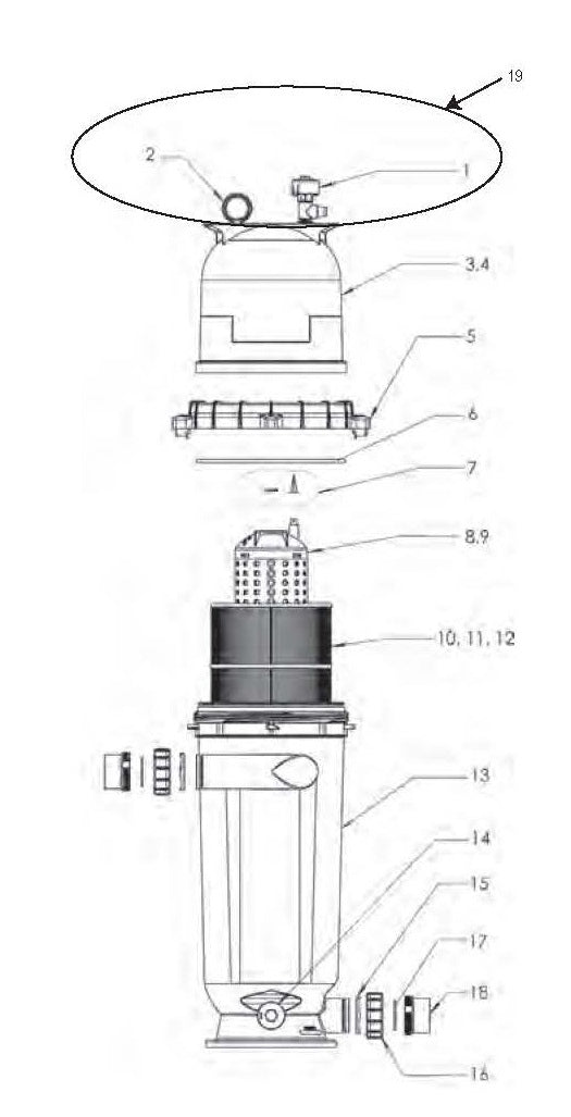 Sta-Rite 150 SqFt Posi-Clear RP Cartridge Filter 160352 parts diagram