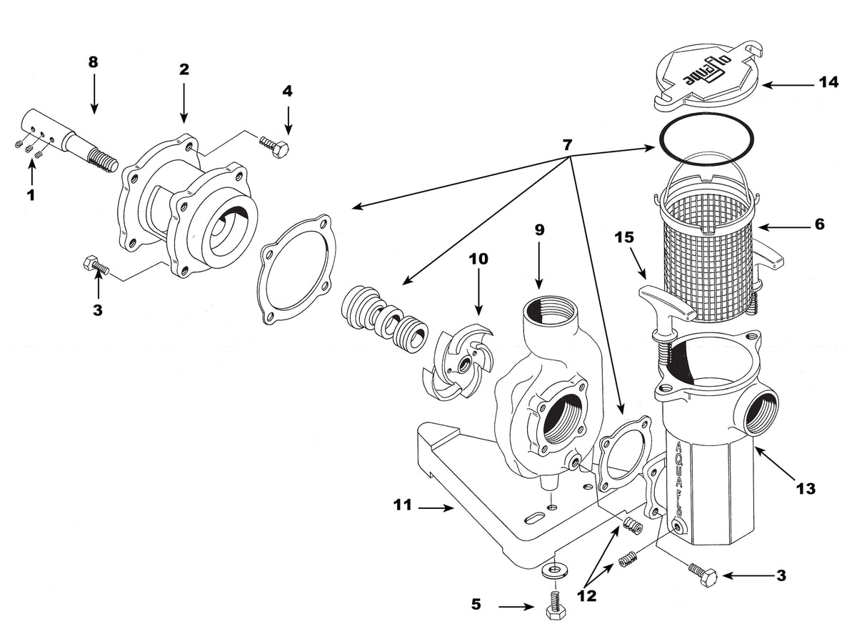 Val-Pak Aqua-Flo A Series 1-Phase Brass Pump and Motor 2 HP 11020000 parts diagram