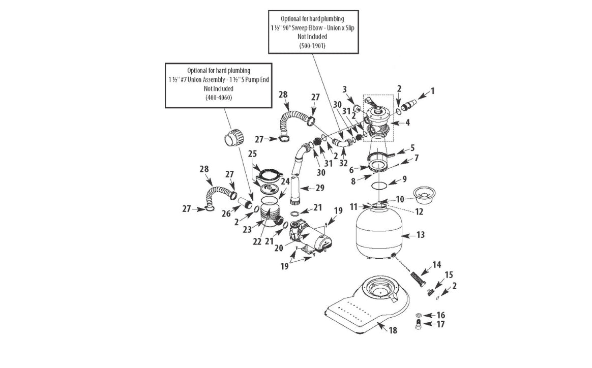 Waterway 19" Diameter Carefree Standard Sand Filter System .95THP 520-5337-6S parts diagram