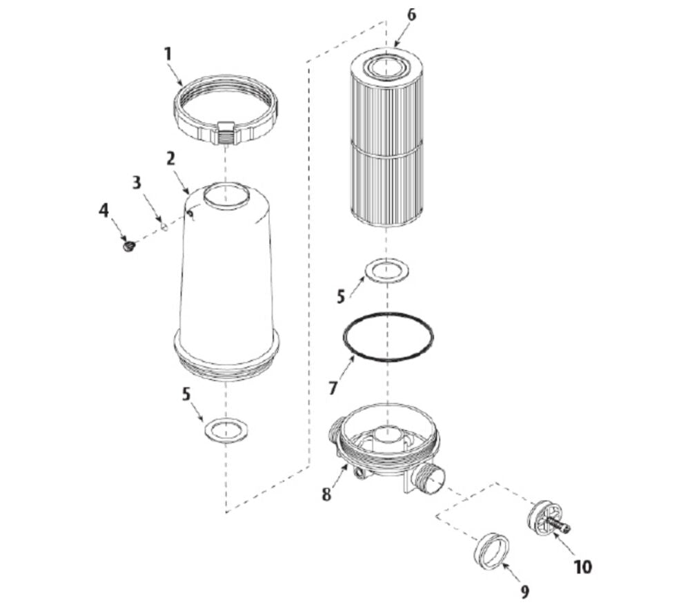 Waterway 50 SqFt Top-Load Cartridge Filter with Bypass 500-5070 parts diagram