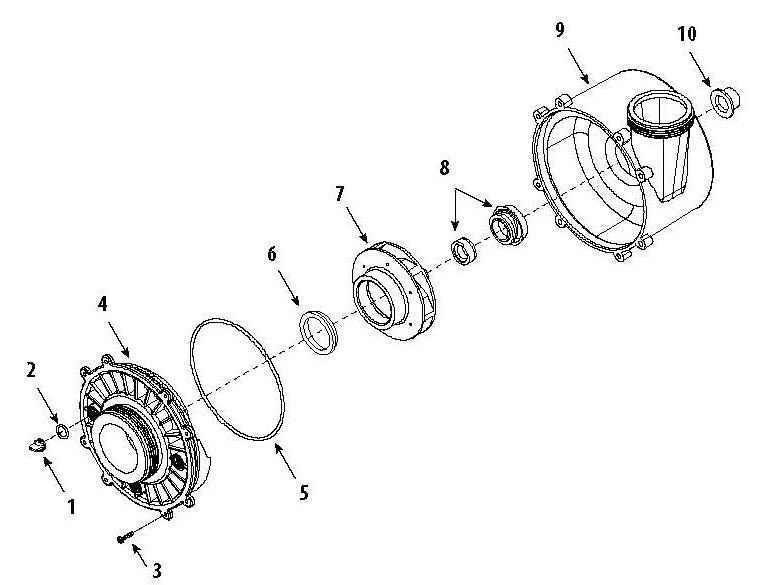 Waterway Executive 56 Frame 2 Speed Spa Pump with 2-1/2" Intake/2" Discharge 4 HP 3721621-13 parts diagram