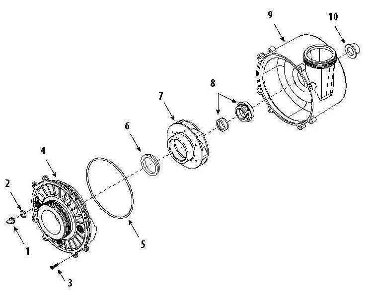 Waterway Executive 56 Frame 2 Speed Spa Pump with 2" Intake/Discharge 3 HP 3721221-1D parts diagram