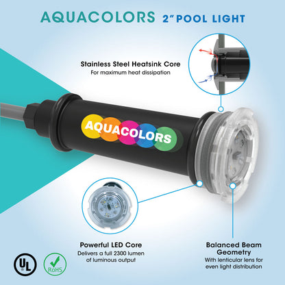 AQUA COLORS 100', 2" Pool Light Complete 75-1100-J (Jandy Compatible)
