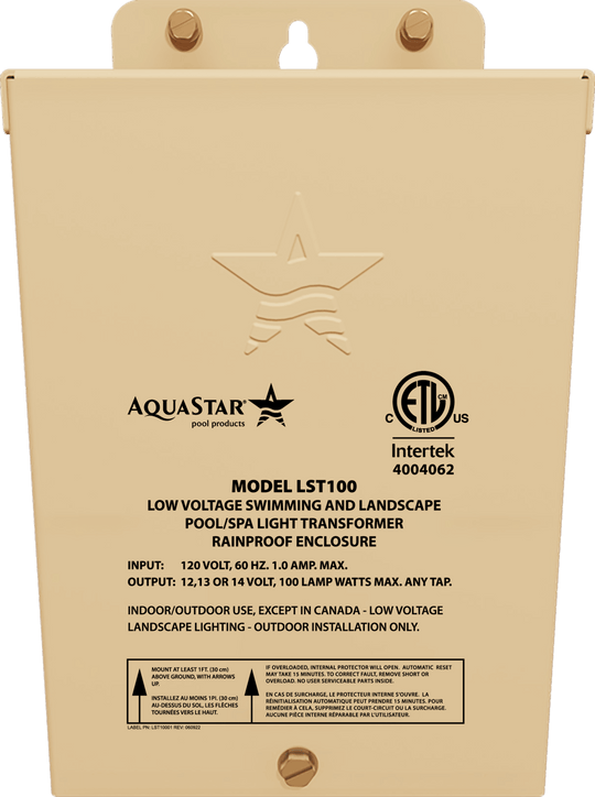 AquaStar Pool Products 100W 120V TO 12V Transformer Litestar - LST100