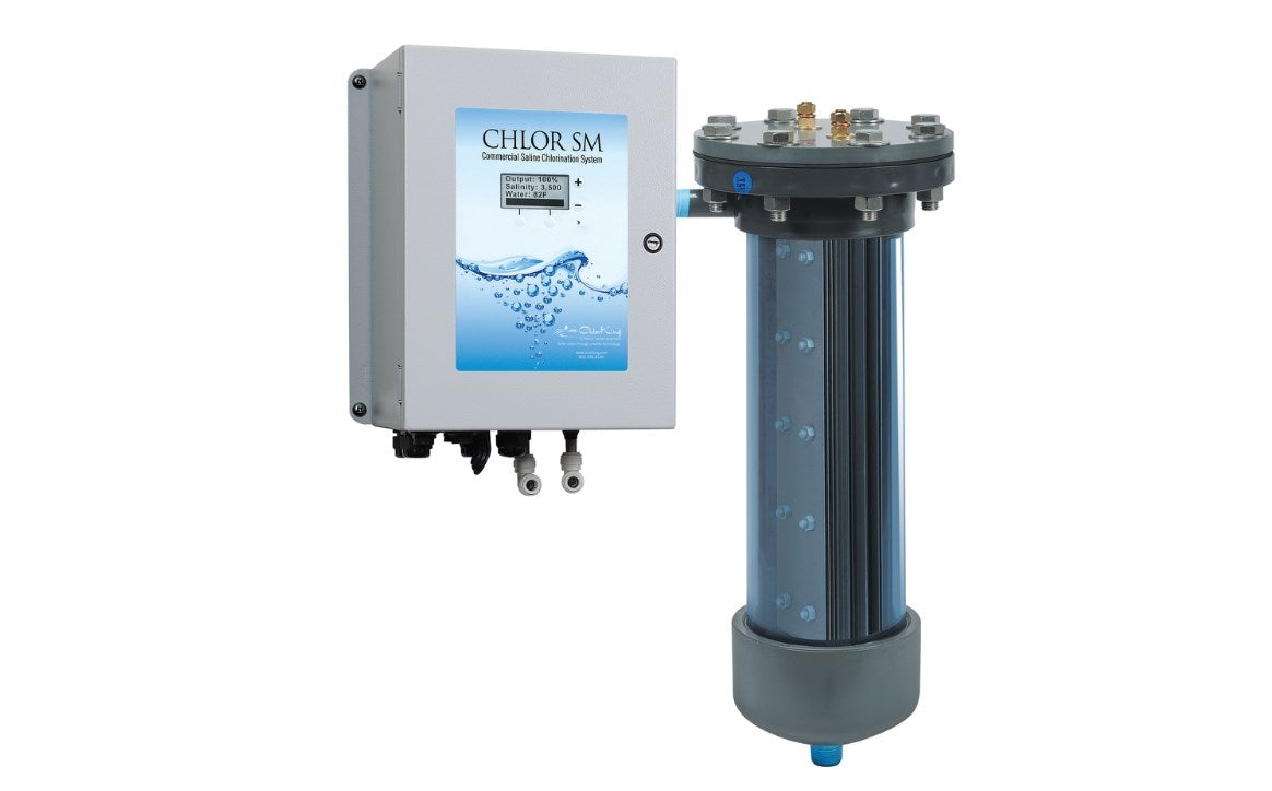 ChlorKing CHLOR10SM CHLOR 10 SM Commercial Salt Chlorinator 11 lb / day commercial salt chlorinator. Reverse polarity, switch mode, includes salt display - 208-240v