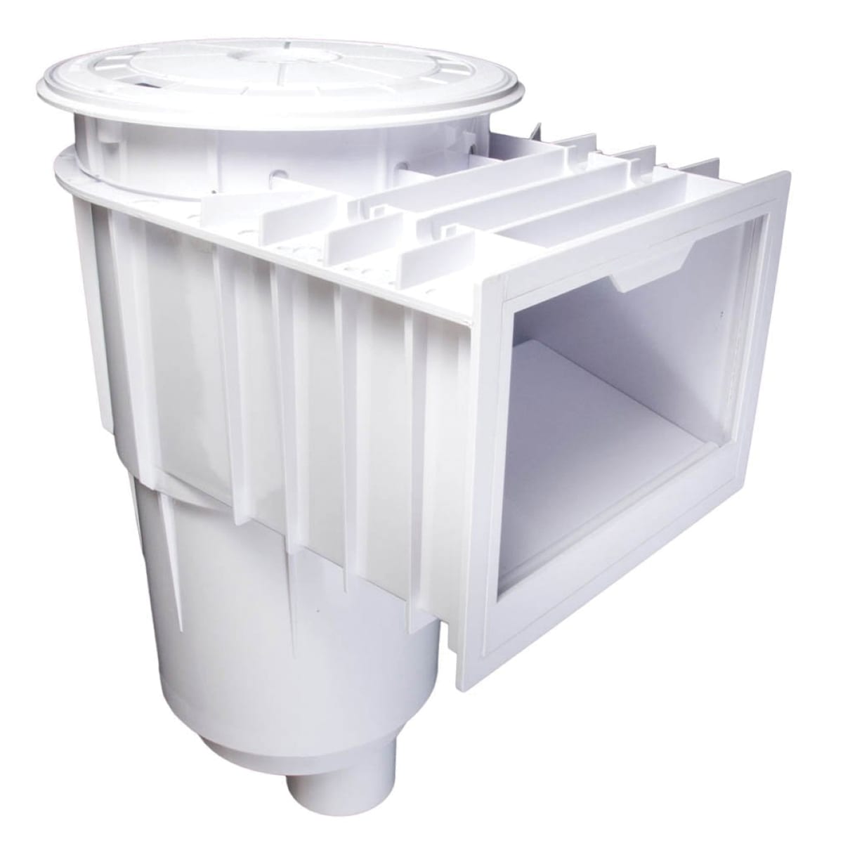 CMP Gunite Skimmer, Gray Body/ Gray Cover, ABS Body/ PVC Port with Round Cover, Dual Port, Standard Basket, 2" Socket x 2-1/2" Spigot |25140-011-100