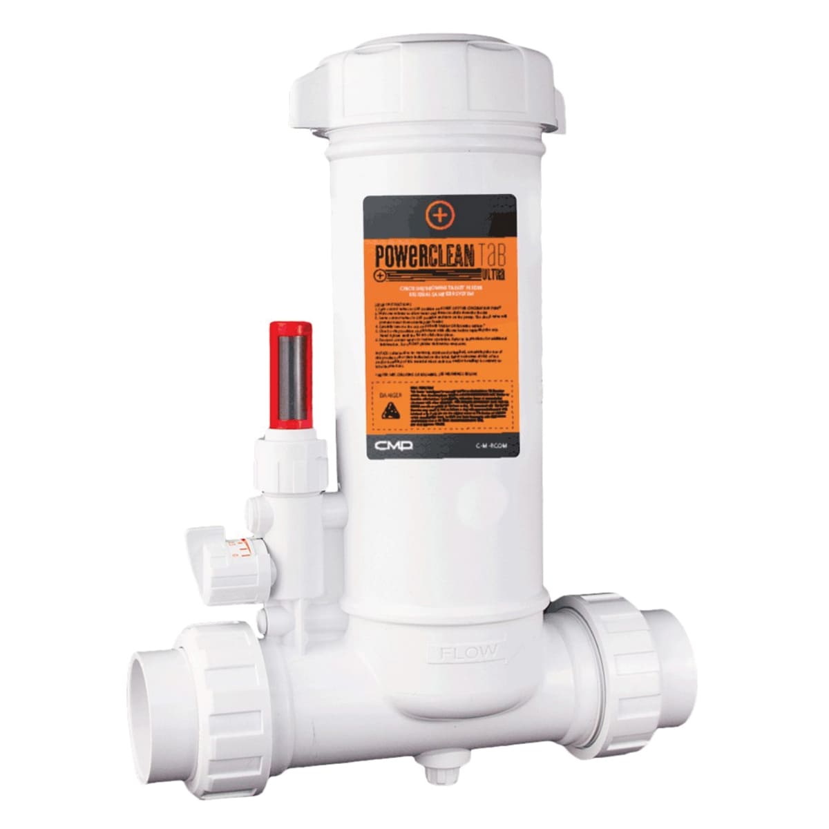 CMP Powerclean Tab Ultra In-Line Chlorinator, Clear Glass Lid, Holds Twelve 3" Tablets or 5lbs of 1" Tablets, 1.5" and 2" Unions for Quick Disconnect, 5,000-50,000 Gallons | 25280-100-000
