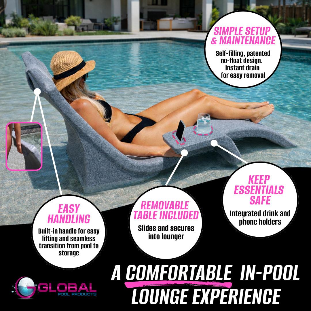 Global Pool Products Gpp Lounge Chair & Connect Table - Gray *sold in Pairs* - GPP-LFS-G