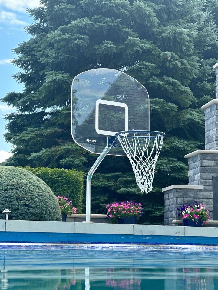 Global Pool Products GPP Hd Basketball Set Polished 12" Ofset W/Net & Ball (No Anchor) - GPPOTE-HDBBS-SS