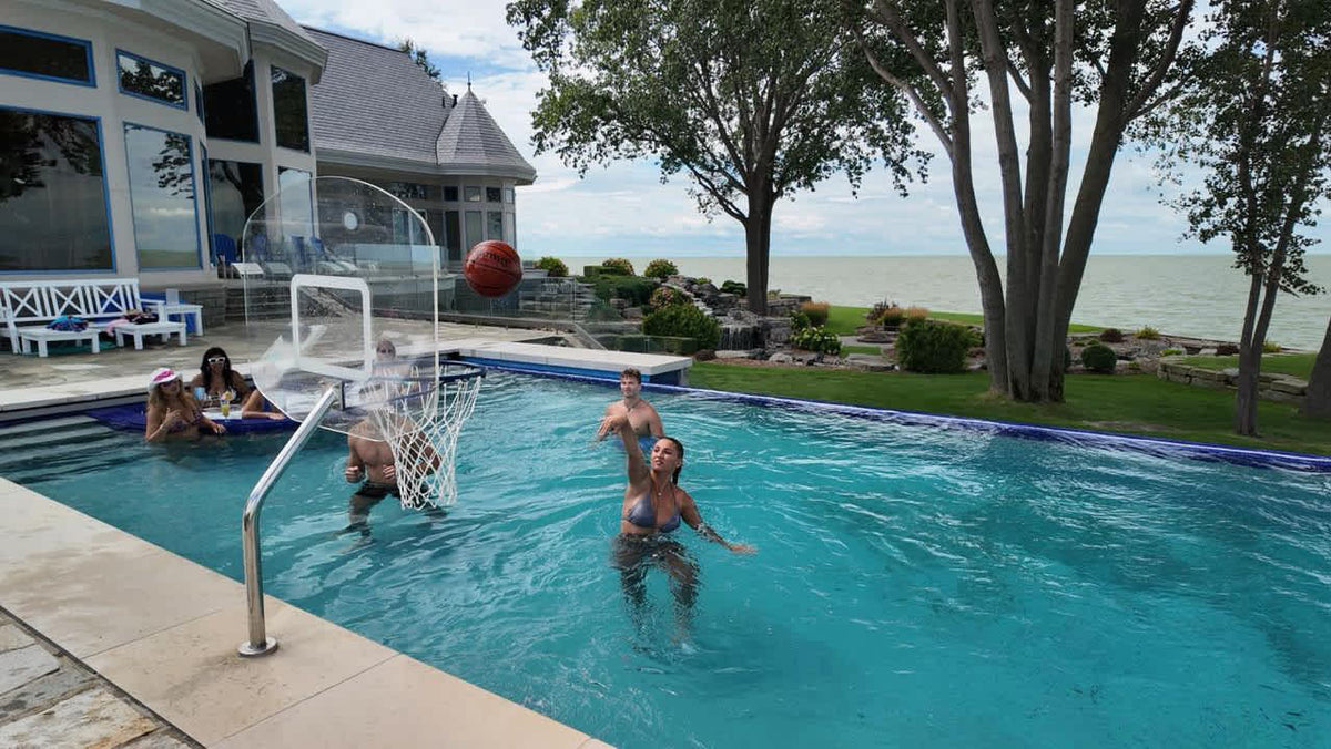 Global Pool Products GPP Hd Basketball Set Polished 12" Ofset W/Net & Ball (No Anchor) - GPPOTE-HDBBS-SS