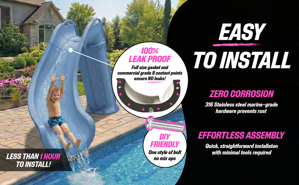 Global Pool Products GPP Bad Axe X6 Pool Slide Blue Quartz, Left, 6' x 7'9" - GPPS-BAX6-BQ-L