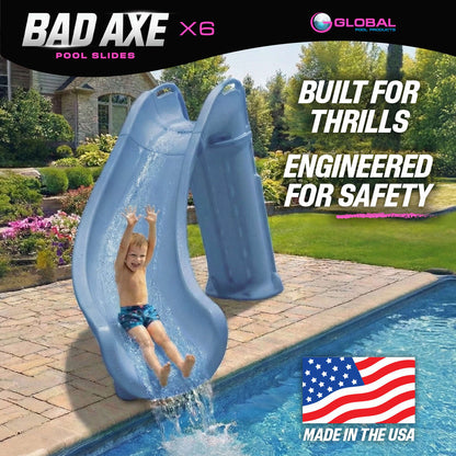 Global Pool Products GPP Bad Axe X6 Pool Slide Blue Quartz, Left, 6' x 7'9" - GPPS-BAX6-BQ-L