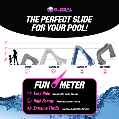 Global Pool Products GPP Bad Axe X7 Pool Slide Blue Quartz, Left, 7'4" x 9'2" - GPPS-BAX7-BQ-L