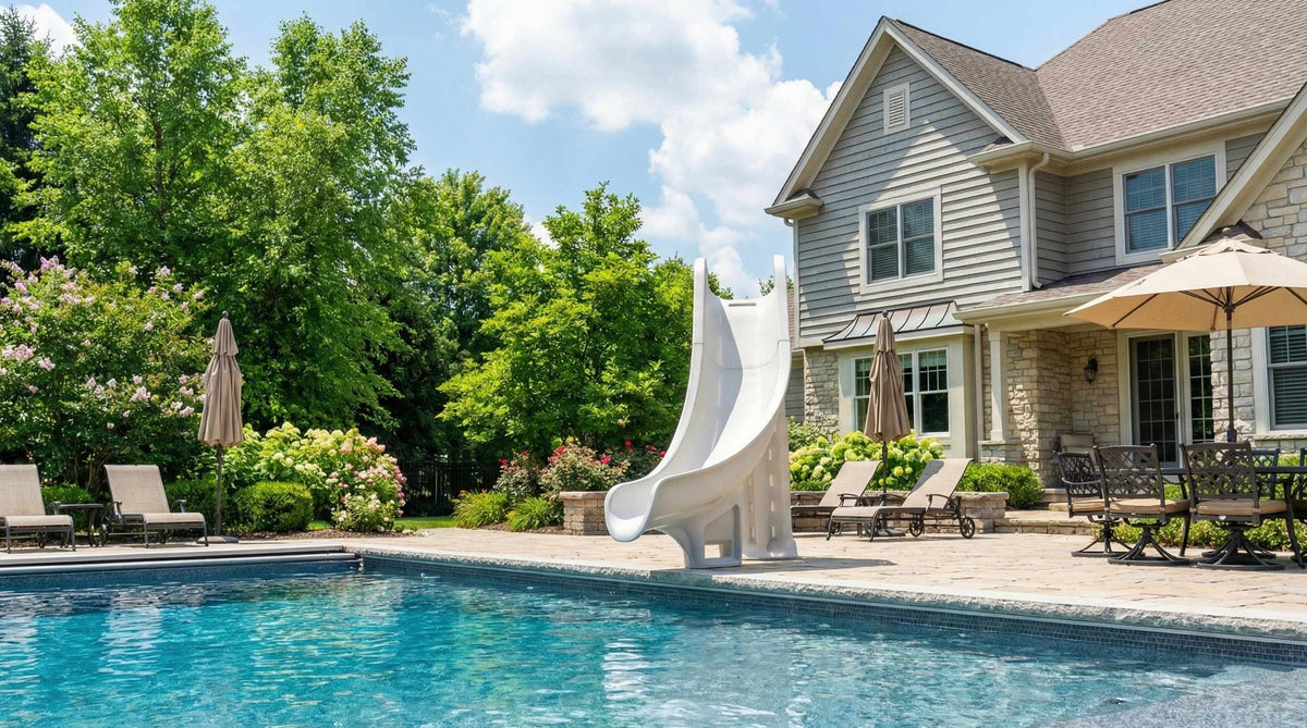 Global Pool Products GPP Bad Axe X7 Pool Slide Silver Quartz, Right, 7'4" x 9'2" - GPPS-BAX7-SQ-R
